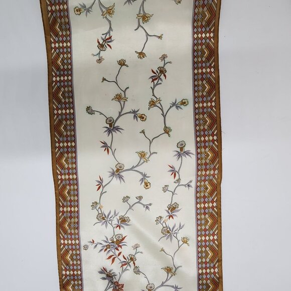 Oscar De La Renta Rectangle Silk Scarf Geometric Border & Floral Design - Picture 7 of 9